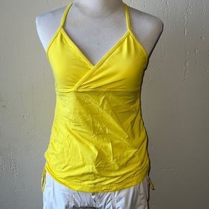 lululemon yellow deep v tank with adjustable side cinching size 10